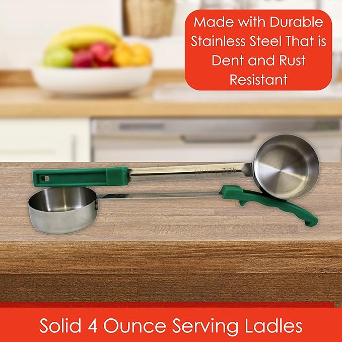 4 Ounce Solid Stainless Steel Portion Control Ladle Spoon for Measuring and Serving; Commercial Grade Serving Scoops [Pack of 2] - Image 3