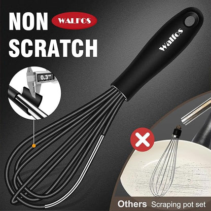 Walfos Whisk 5+7in/12cm+17cm Mini Whisk,Silicone Whisks Non Scratch Heat Resistant (480°F). Nice for stirring individual eggs and mixing small amounts of powder and sauce.Dishwasher Safe.Black - Image 2