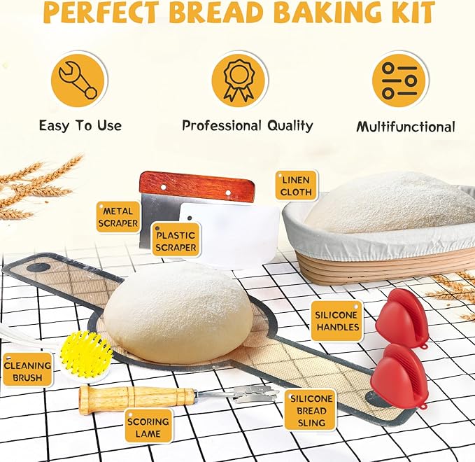 Cast Iron Dutch Oven for Bread Baking, With Banneton Bread Proofing Basket & Baking Supplies, 7.5QT Multi-Functional Dutch Oven Pot with Lid, Cast Iron Bread Pan, Black - Image 6