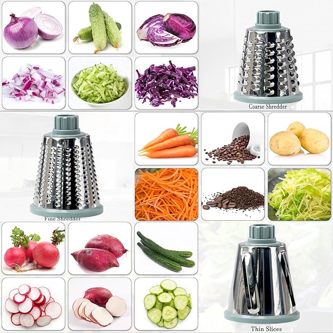 YOUCZON Rotary Cheese Grater Multi-Purpose Stainless Steel Cheese Shredder - Cheese Grater With Handle Effortless Grating of Carrots, Potatoes, Vegetables, and Fruits (blue) - Image 4