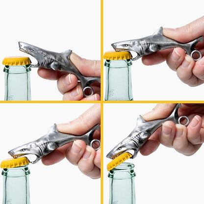Shark Bottle Opener for Men – Funny Great White Shark Metal Beer Cap Tool – Novelty Coastal Beach Ocean Gift for Father's Day, Christmas Stocking Stuffer, Birthday, Groomsmen – 3.65" x 1.93"