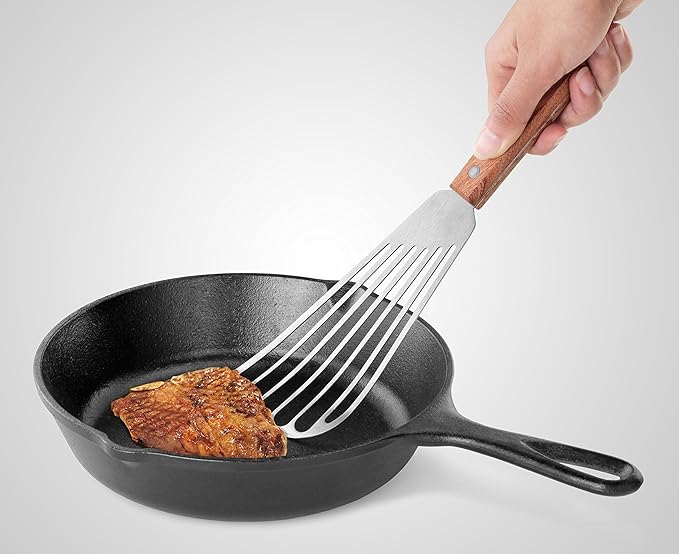 New Star Foodservice 43068 Wood Handle Fish Spatula, 6.5" Blade, Silver - Image 5
