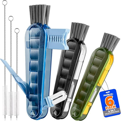 6 PACK Holikme 4 in 1 Cup Lid Cleaning Brush Set with 3 Straws, Multifunctional Bottle Brush, Silicone Cup Lid Gap Cleaner, Durable Bristle Crevice Cleaning Brush,Flat End Brushes,Navy & Black & Olive by Holikme