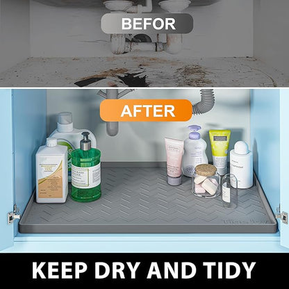 TigeJoy 28" x 22" Under Sink Mats for Kitchen Waterproof, Leak-Proof Silicone Mat Sink Protector and Cabinet Liner, Kitchen Essentials Organizer and Storage, Boot or Shoe Tray, Pet Feeding Mat