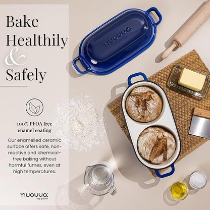 Dutch Oven For Sourdough Bread Baking – Enamelled Cast Iron Bread Loaf Pot – 500°F Oven Safe Non Stick Bread Pot – Double Round Loaf Space, 16.5cm Diameter, Dark Blue, – by Nuovva - Image 6