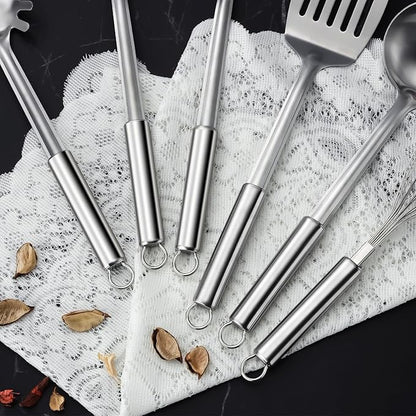 6-Piece Kitchen Cooking Utensils Set, Stainless Steel Kitchen Utensils with Suspendable Handle, Spatula, Slotted Turner, Soup Ladle, Slotted Spoon, Whisk, Pasta Server, Dishwasher Safe - Image 6