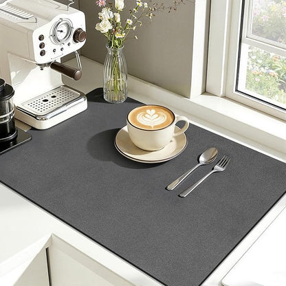 Findosom Dish Drying Mat, 12"x 20" Super Absorbent & Hide Stain Coffee Mat, Cuttable Drying Mat for Kitchen Counter, Coffee Bar Accessories, Under Dish Rack, Coffee Maker, Espresso Machine, DarkGrey-2 by Findosom