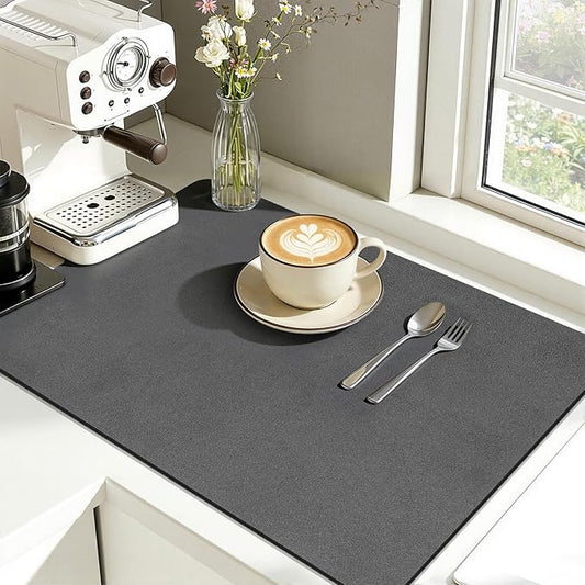 Findosom Dish Drying Mat, 12"x 20" Super Absorbent & Hide Stain Coffee Mat, Cuttable Drying Mat for Kitchen Counter, Coffee Bar Accessories, Under Dish Rack, Coffee Maker, Espresso Machine, DarkGrey-2 by Findosom