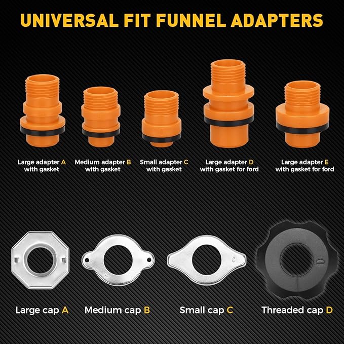20-Piece No-Spill Coolant Funnel Kit, Cooling System Funnels Kits, Spill Proof Funnel Bleeder, Radiator Funnels Kit with Adapters, Extensions, Flexible Hose, Circular-Funnel, Towel for Automotive Use - Image 2