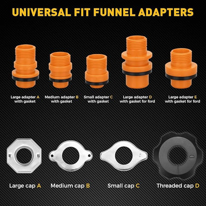 20-Piece No-Spill Coolant Funnel Kit, Cooling System Funnels Kits, Spill Proof Funnel Bleeder, Radiator Funnels Kit with Adapters, Extensions, Flexible Hose, Circular-Funnel, Towel for Automotive Use - Image 2