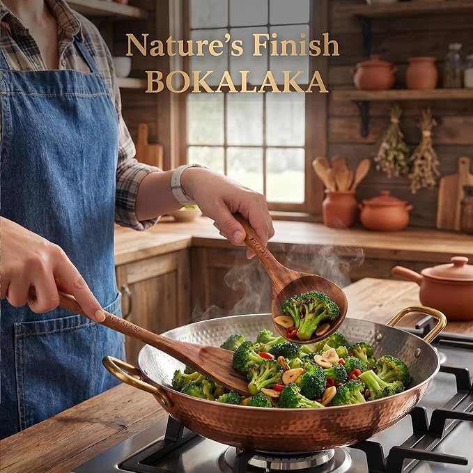 Wooden Spoons for Cooking,10 Pcs Natural Teak Wooden Kitchen Utensils Set Wooden Utensils for Cooking Wooden Cooking Utensils Wooden Spatulas for Cooking (10) - Image 3