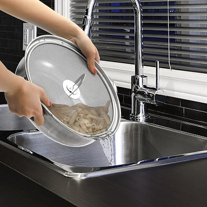 Splatter Screen for Cooking - Stainless Steel Grease Splatter Guard for Frying Pan with Foldable Knob, As a Strainer Set of 3(10", 11.5", 13"), Dishwasher Safe - Image 2
