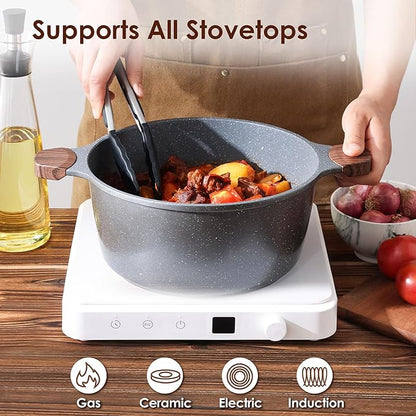 SENSARTE Nonstick Stock Pot with Lid, 7 Qt Induction Cooking Pot with Tempered Glass Lid, Stew Pot with Swiss Nonstick Granite Coating, Pasta Casserole, PFOA PFOS APEO Free, Gray - Image 6