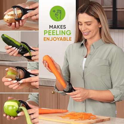 Spring Chef Stainless Steel Vegetable Y Peeler for Kitchen, Dishwasher Safe Potato Peelers with Ultra Sharp Blades & Soft Grip Handle, Perfect for Apple, Carrot, Cucumber, Veggie - Set of 2 - Black - Image 3