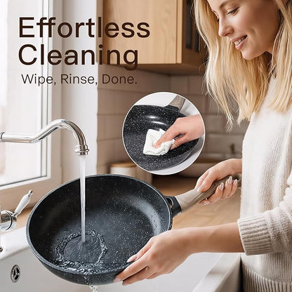 Pots and Pans Set Nonstick 22 Pcs, Ceramic cookware set Non-Toxic Coating Inky Granite Kitchen Cookware Set, Induction Kitchen Cooking Set w/Frying Pans, Saucepans & Glass Lids, PFOS & PFOA Free - Image 6