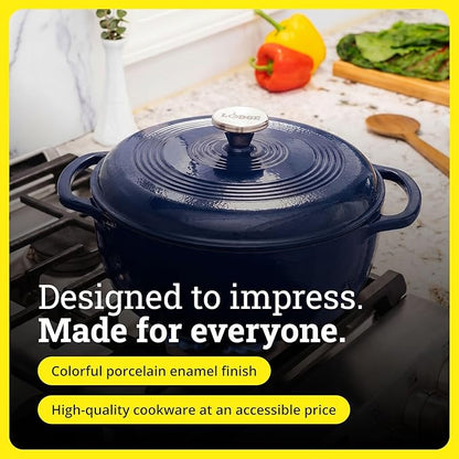 Lodge Essential Enamel Cast Iron Dutch Oven - Perfect for Bread Baking, Braising, Marinating & Slow Cooking - Features Moisture-Sealing Lid & Dual Handles - Kitchen Essentials - 6 Quarts - Indigo - Image 6