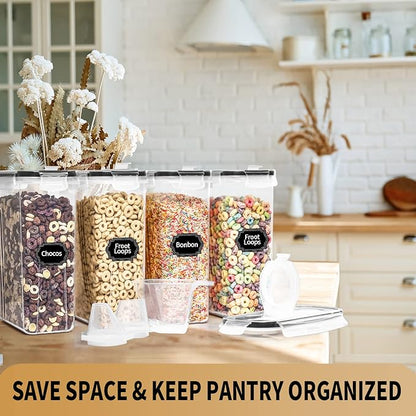 PRAKI Cereal Containers Storage Set (4L,135.2 Oz), 4PCS Airtight Food Storage Containers with Pour Spout for Kitchen & Pantry Organization Cereal Dispensers with 20 labels, Measuring Cup & Marker - Image 6