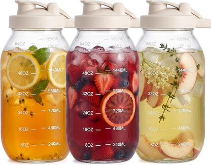 YORY 2 Quart Glass Pitcher with Filter Lid Airtight Cold Water Jug for Lemonade Tea Juice Milk Iced Coffee Fruit Drinks Airtight,64 oz