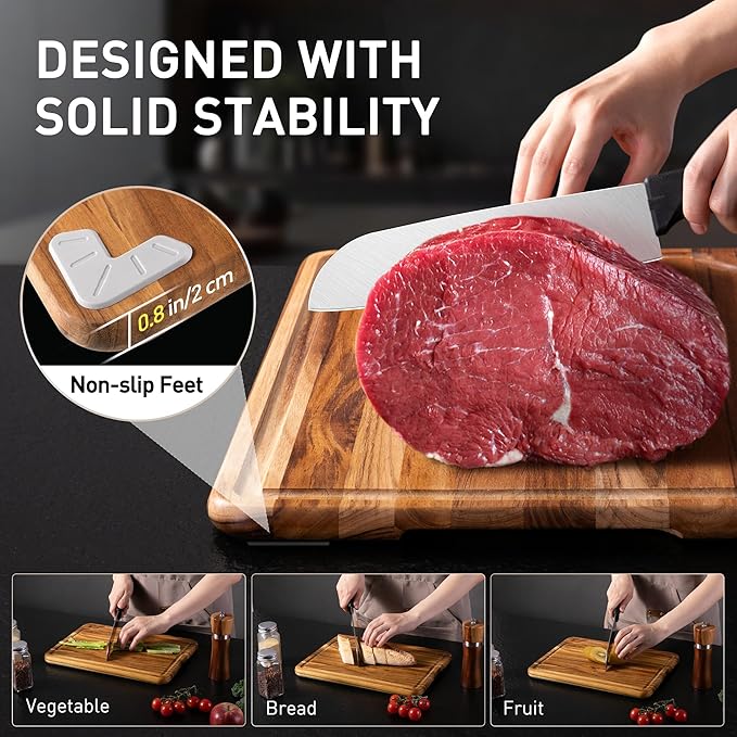 Teak Wood Cutting Board for Kitchen 13inch Charcuterie Board Serving Heavy Duty Non Toxic Slip Over Sink Solid Thick Haus Wooden Chopping Board Large Big Small Meat Best Kitchen Essential Gift - Image 6
