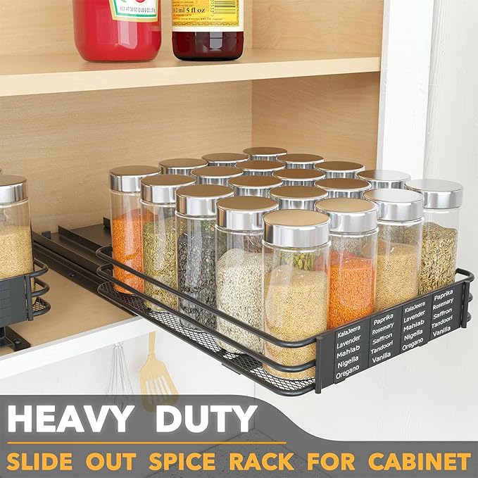 SpaceAid Pull Out Spice Rack Organizer for Cabinet, Heavy Duty Slide Out Seasoning Kitchen Organizer, Cabinet Organizer, with Labels and Chalk Marker, 8.5" W x10.75 D x2.5 H, 1 Drawer 1-Tier - Image 2