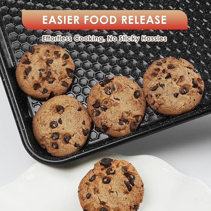 Baking Sheet Pan Set of 3, Nonstick Carbon Steel Cookie Sheets with Texture, Commercial Half/Quarter/Jelly Roll Pans Replacement Toaster Oven Tray, Heavy Duty & Easy Clean, Black - Image 6