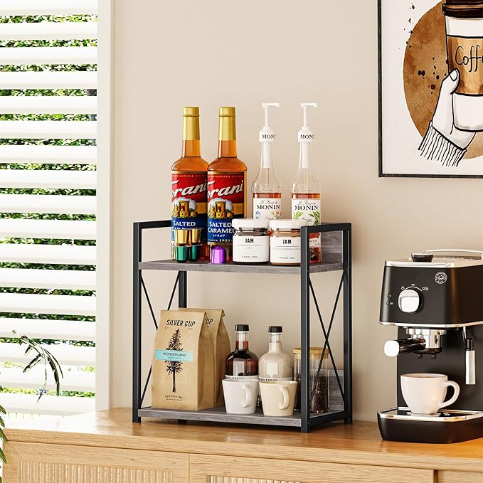Giikin Coffee Bar Accessories, 2 Tier Spice Rack for Counter, Gray Kitchen Countertop Organizer (Grey, L) - Image 6