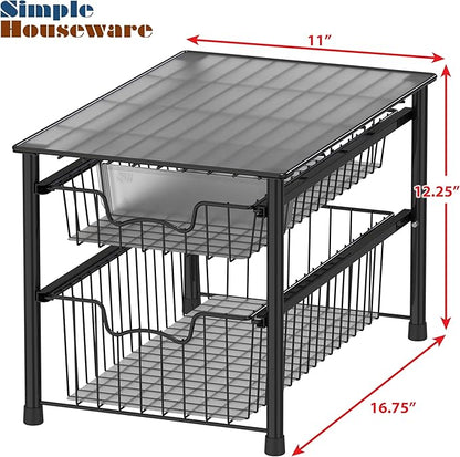 Simple Houseware Stackable Sliding Basket Organizer Drawer, Black, 2-Tier