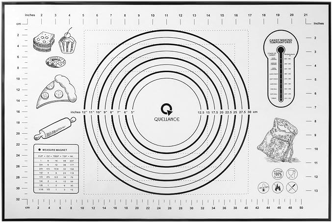 Silicone Baking Mat Extra Large, Pastry Mat with Measurement, Kitchen Counter Mat for Pie Crust, Pizza and Cookies - BPA Free Oven Liner/Kneading Matts,16" x 24", Black by WelcometoQuellance