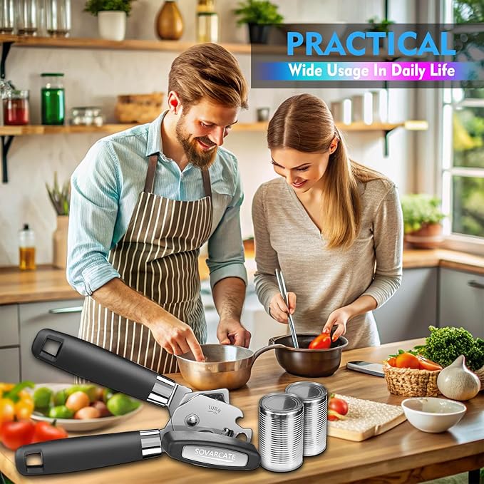 Can Opener Manual Heavy Duty Multifunctional with Magnet Lift [Ergonomic Curved Handle Grip] Stainless Steel, Arthritis-Friendly, Kitchen Tool for Seniors, Kitchen Essentials, Camping, Bottle Opener - Image 9