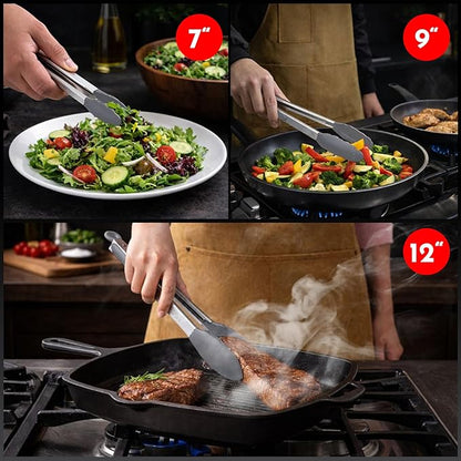 Kitchen Tongs with Silicone Tips Set of 3 Heat Resistant Tongs for Serving Food, 7-Inch, 9-Inch, 12-Inch Locking Silicone Tongs for Cooking, Salad Tong, Grey Kitchen Utensils - Image 7