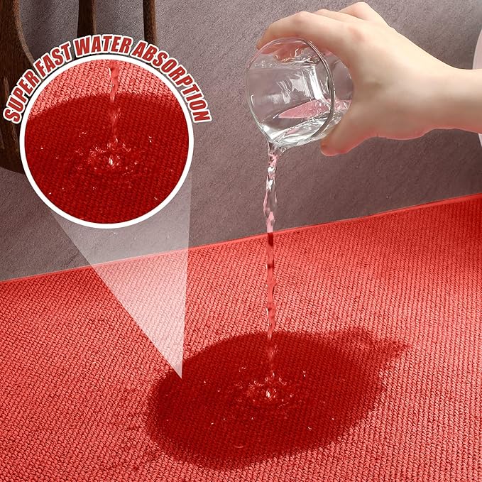 Hushee 2 Pack Extra Large Dish Drying Mat Microfiber Absorbent Dish Drying Pad Large Size Dishes Drainer Mats for Countertop, Sink, Refrigerator or Dryer (30 x 24 Inch,Red) - Image 3