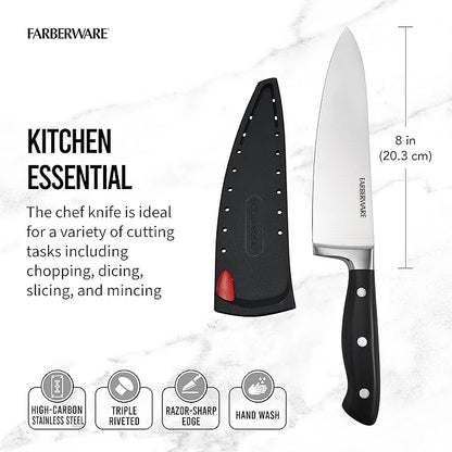 Farberware Edgekeeper 8-Inch Forged Triple Riveted Chef Knife with Self-Sharpening Blade Cover, High Carbon-Stainless Steel Kitchen Knife with Ergonomic Handle, Razor-Sharp Knife, Black - Image 2