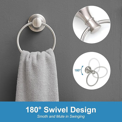RUMOSE Toilet Paper Holder and Hand Towel Ring Brushed Nickel Wall Mount Bathroom Hardware Accessories 2 PCS Set Flexible Pivoting Toilet Tissue Roll Holder and Towel Hanger, Stainless Steel