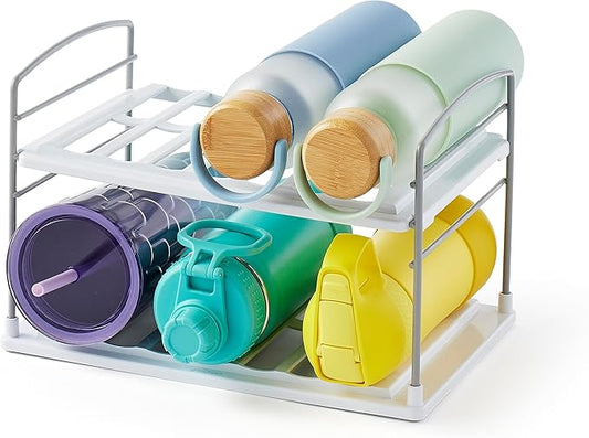 YouCopia UpSpace Water Bottle and Travel Mug Cabinet Organizer, Adjustable Storage Rack for Kitchen Organization, 2 Shelf Classic Edition