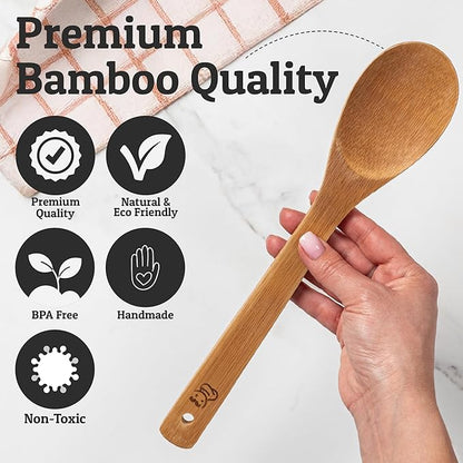PriorityChef Wooden Spoons for Cooking, 8Pc with Utensil Holder, Non Scratch Bamboo Cooking Utensils, Non-Toxic Wooden Utensil Set, Easy to Clean Kitchen Utensils Set for All Cookware Types - Image 4