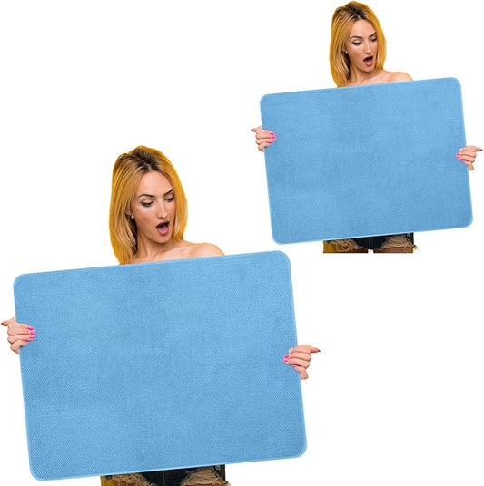 Hushee 2 Pack Extra Large Dish Drying Mat Microfiber Absorbent Dish Drying Pad Large Size Dishes Drainer Mats for Countertop, Sink, Refrigerator or Dryer (30 x 24 Inch,Blue) by Hushee
