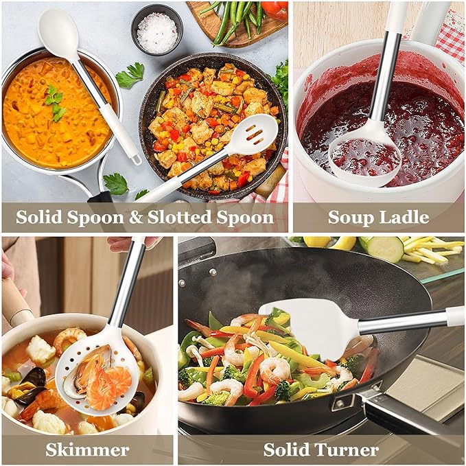 TeamFar Kitchen Utensils, 8PCS Cooking Silicone Utensils Kitchen Tool Kit with Stainless Steel Handle, for Nonstick Cookware Cooking Stirring Turning, Food Grade & Heat Resistant, Dishwasher Safe - Image 5