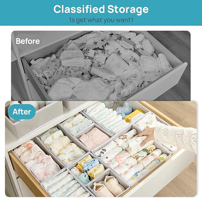 Vtopmart 18 Pack Baby Clothes Organizer, Dresser Drawer Organizer for Baby Clothing, Foldable Fabric Closet Drawer Storage Bins, Dresser Dividers for Bra, Socks, Ties, Scarf - Image 2