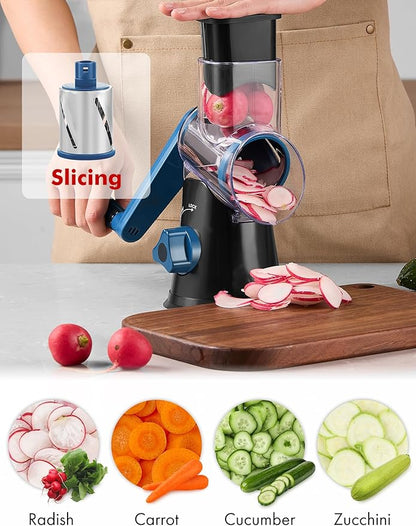 Cheese Grater Rotary, Rotary Grater for Kitchen, Kitchen Vegetable Slicer with 3 Drum Blades, Fast Cutting Cheese Shredder for Vegetables and Nuts - Image 3