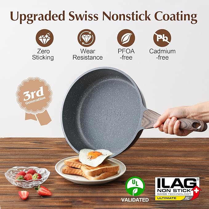SENSARTE Nonstick Cookware Set 13-Piece, Non Stick Pots and Pans Set with Swiss Granite Coating, Healthy Kitchen Cooking Set, Stay-Cool Handles, PFOA Free - Image 3