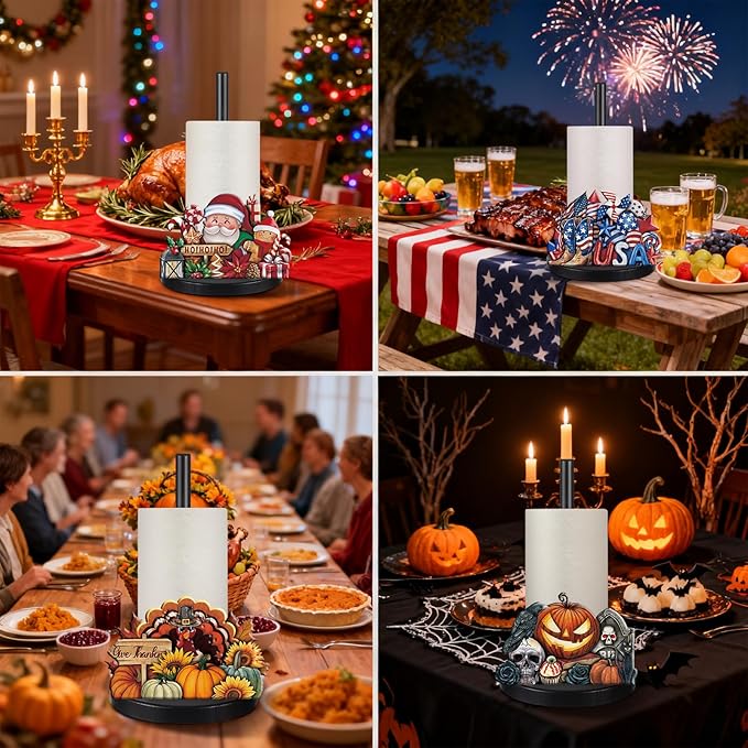 LemonRoad 17 Pcs Memorial Day Holiday Interchangeable Kitchen Paper Towel Holder Wooden Sunflower 4th of July Seasonal Countertop Paper Towel Holder with Holiday Sign for Home Bathroom(Fresh) - Image 5