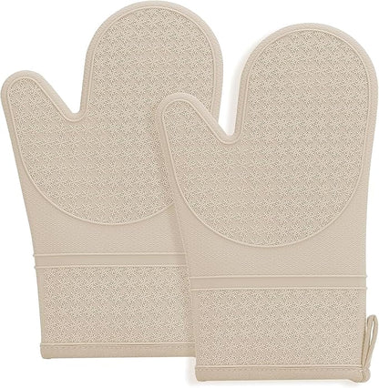 Hovico Silicone Oven Mitts, Heat Resistant 500F Kitchen Mitts 2PCS, 11.6" BPA-Free Soft Baking Gloves, Non-Slip Grip Oven Gloves with Soft Cotton Lining for Kitchen Cooking Baking BBQ - Apricot by Hovico