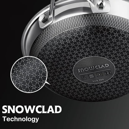 SNOWCLAD Hybrid Nonstick Stainless Steel Frying Pan with Lid, 12-Inch, PFOA-Free Non-Toxic Skillet, Induction Compatible, Dishwasher, Oven & Broiler Safe