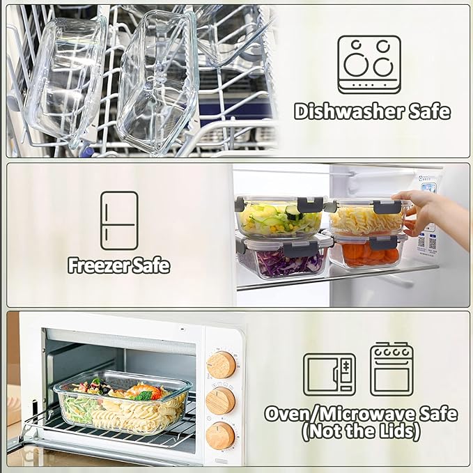[8-Pack,30 oz]Glass Meal Prep Containers,Glass Food Storage Containers,Airtight lunch Containers with Lids, Microwave, Oven, Freezer and Dishwasher - Image 4