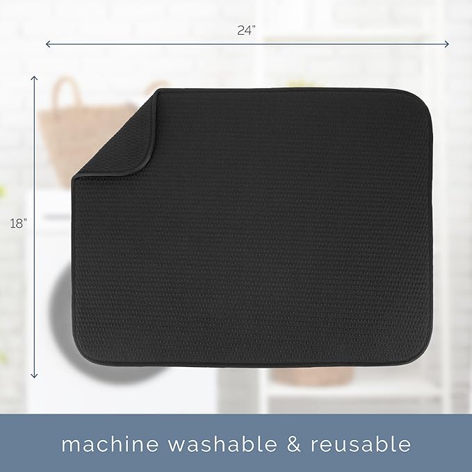 S&T INC. Dish Drying Mat XL, 18” x 24”, Absorbent Microfiber Kitchen Counter Mat, Drying Pad for Dishes, Utensils, Pots and Pans, Extra Large, Diamond Texture, Black - Image 7