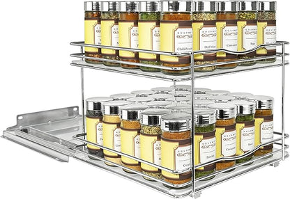 LYNK PROFESSIONAL® Pull Out Spice Organization for Cabinets - 10-3/8 inch Wide – Spice Rack for Inside Cabinets, Slide Out Spice Rack Organizer for cabinet – Pull Out Spice Rack, Sliding 2 Tier Chrome - Image 9