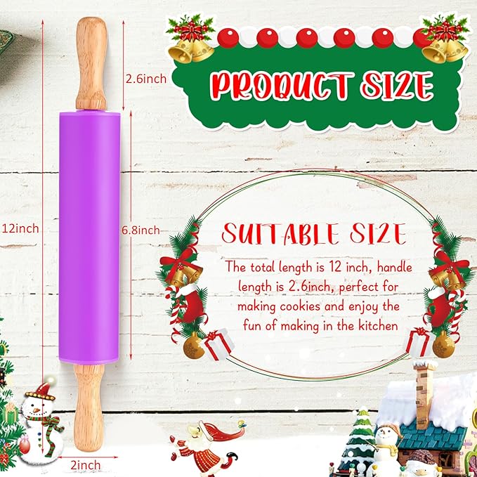 Dandat 12 Pcs Small Rolling Pin Kids 12 Inch Mini Silicone Rolling Pin for Baking Non Stick Kids Dough Roller with Wooden Handle for Kitchen Cookie Pastry Fondant Cake 6 Colors - Image 2