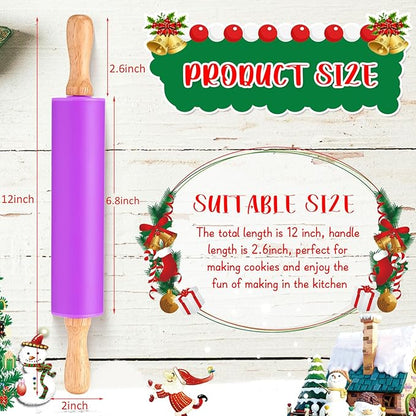 Dandat 12 Pcs Small Rolling Pin Kids 12 Inch Mini Silicone Rolling Pin for Baking Non Stick Kids Dough Roller with Wooden Handle for Kitchen Cookie Pastry Fondant Cake 6 Colors - Image 2