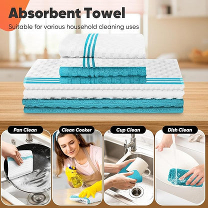 Oven Mitts Kitchen Towels and Dishcloths with Pot Holders Sets, Oven Gloves Hot Pads 500°F Heat Resistant with Silicone Grip, Include 2 Cooking Gloves/2 Potholders/4 Kitchen Towels/4 Dish Towels - Image 4