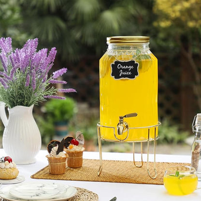 1.5 Gallon Glass Drink Dispenser with Stand – Large Beverage Dispenser with Stainless Steel Spigot, Chalkboard Tags & Marker – Glass Water Dispenser for Fridge, Parties, Weddings and Home Use,Glod - Image 2